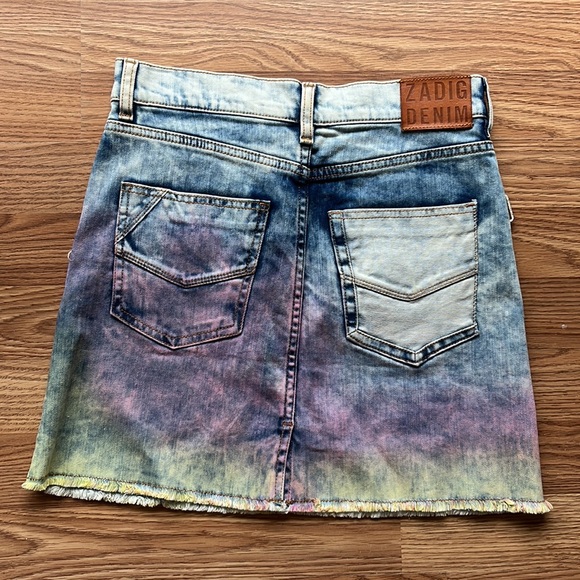 NWT Zadig & Voltaire Juicy Tie And Dye Denim Mini Skirt Size 34 (Medium) - Picture 6 of 8